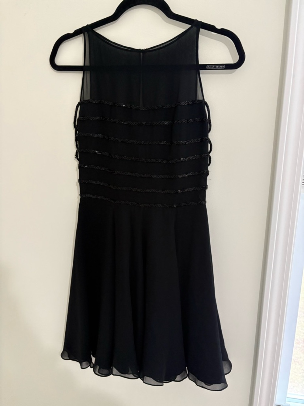 Black Sleeveless Silk Mini Dress with Beaded Stripes